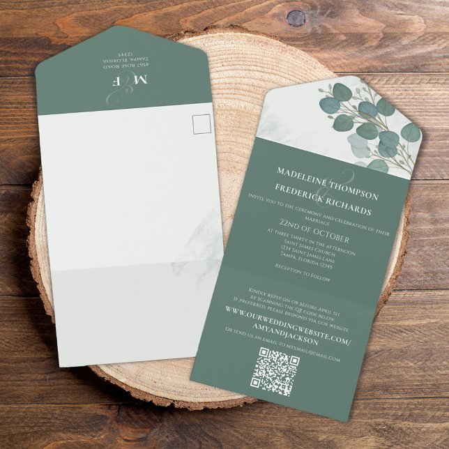 Código QR Simples de RSVP Online do Eucalyptus (A QR Code All in One Eucalyptus Leaves. )