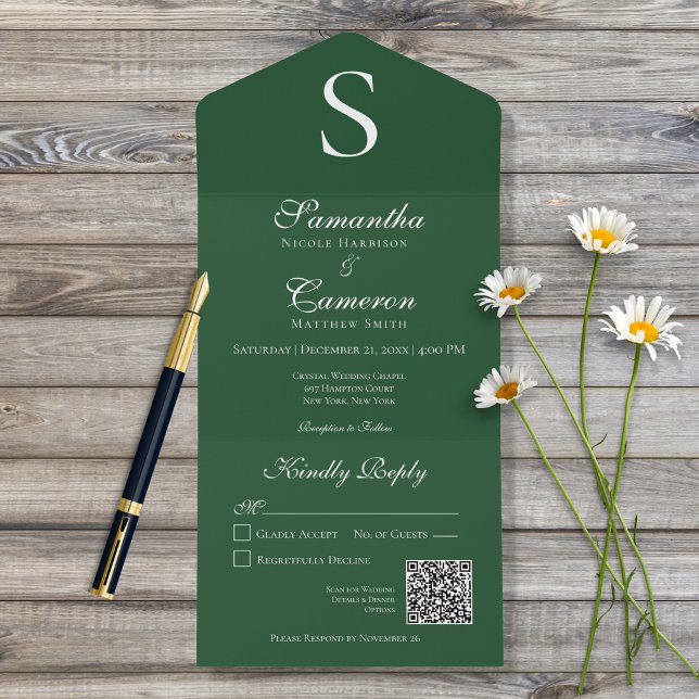 Código QR Verde Emerald do Monograma Moderno (Criador carregado)