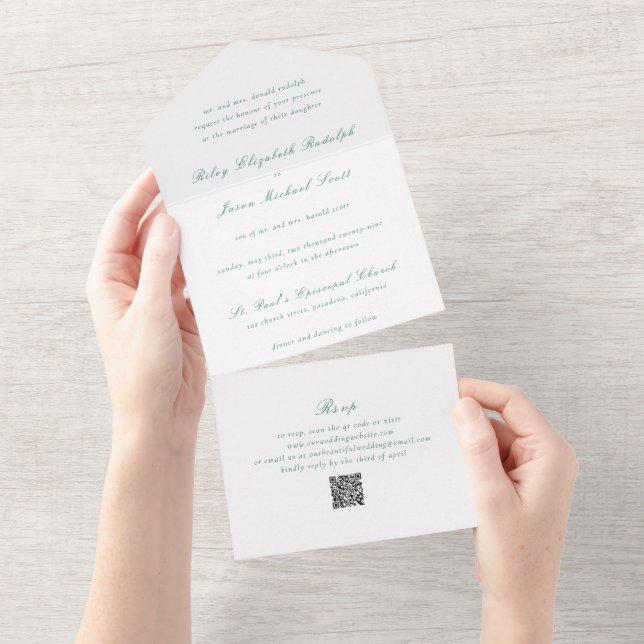 Código QR Verde Esmeralda Limpo Casamento Elegante (Aba destacável)