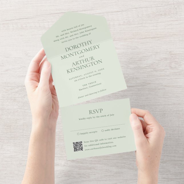 Código QR Verde Sage Moderno Casamento Elegante (Aba destacável)