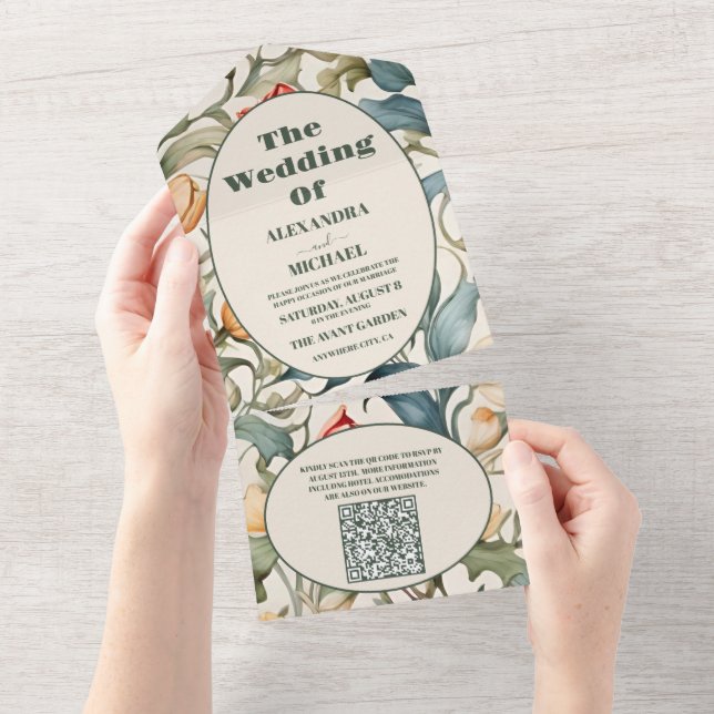 Código QR Watercolor Tulips William Morris Casamen (Tearaway)