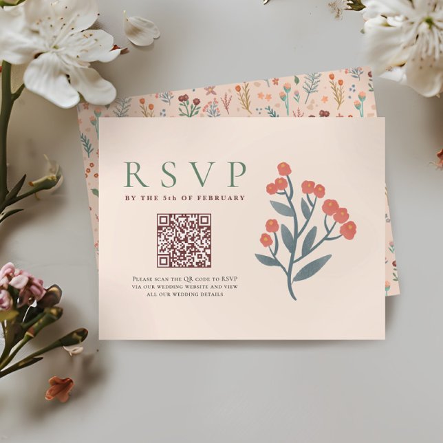 Código Rustic QR Boho Wildflower RSVP de Casamento (Criador carregado)