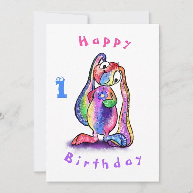 Coelhinho bonito com Cartão de Nascimento de Bebê  (Frente)