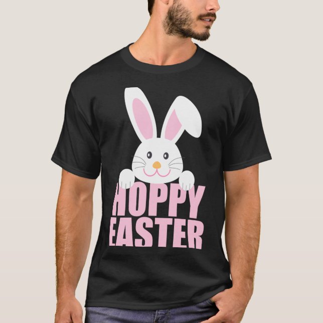 Coelhinho Feliz Páscoa Piada Camiseta Rosa Meninas (Frente)