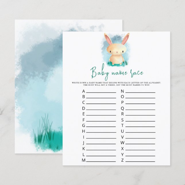 Coelhinho - Jogo de corrida do nome do bebê (Frente/Verso)