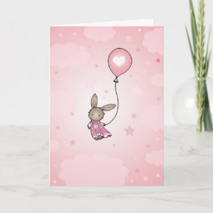 Coelhinho Marrom em Cartão de Aniversário Rosa