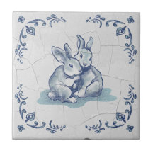 Coelhinhos Amigáveis de Cerâmica Azulejo Delft
