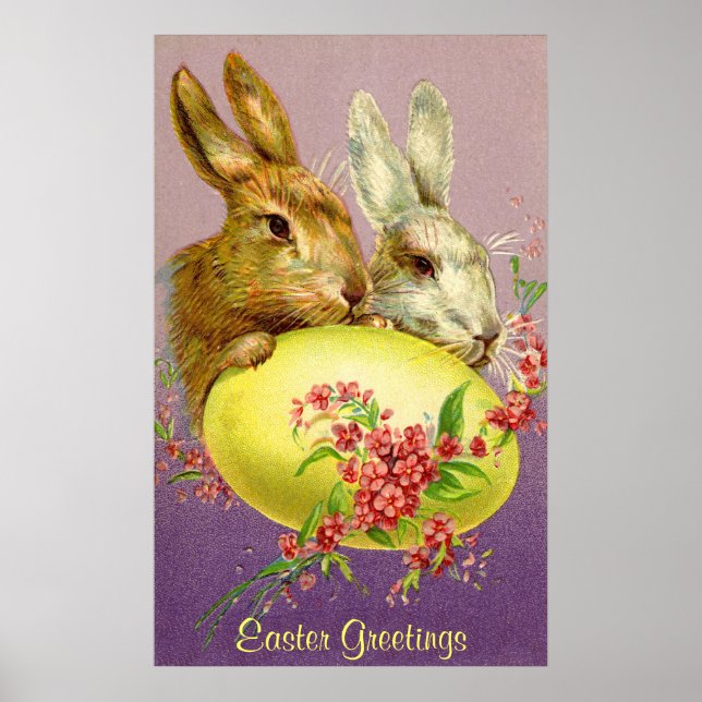 Coelhinhos de Páscoa e Poster vintage de Ovos (Frente)