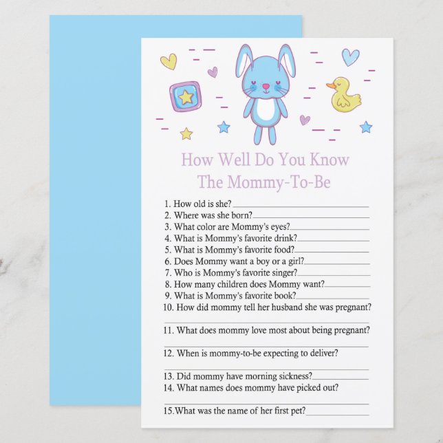 Coelho Azul Como você conhece bem o jogo do chá de (Frente/Verso)