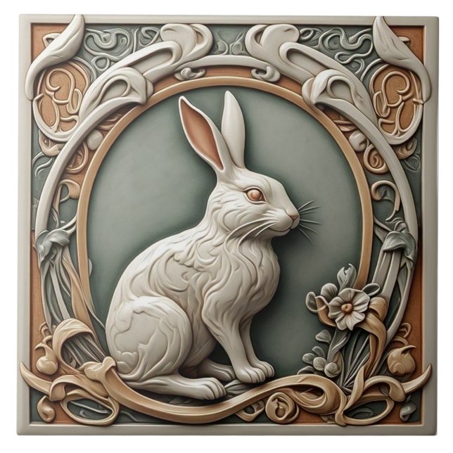 Coelho - Azulejo cerâmico Art Nouveau (Frente)