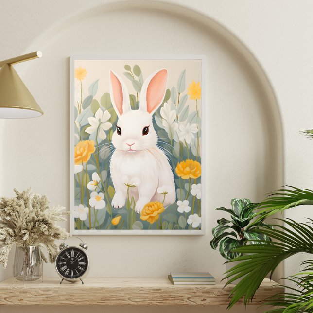 Coelho Branco Entre as Flores da Primavera Poster (Criador carregado)