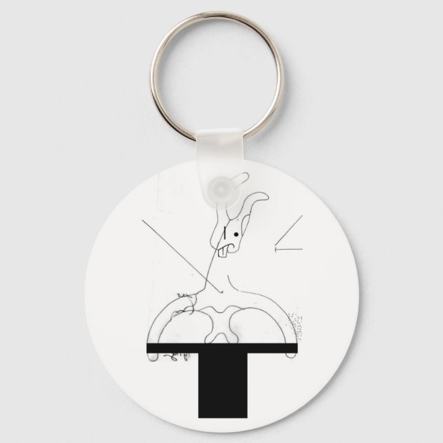 Coelho branco fora de um Chaveiro de chapéu superi (Frente)