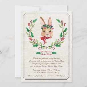 Coelho com convite vermelho da páscoa da fita