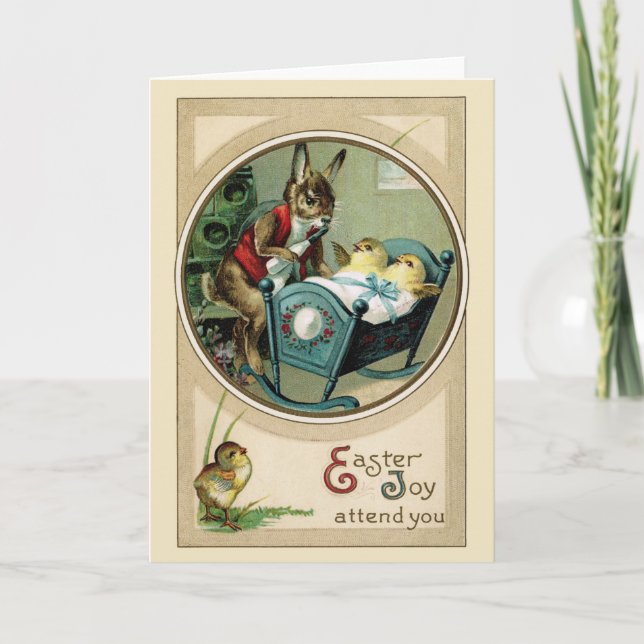 Coelho da papá da páscoa e cartão dos pintinhos (Frente)