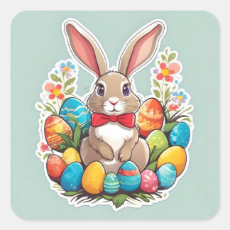 Coelho da Páscoa castanha com adesivo de ovos.