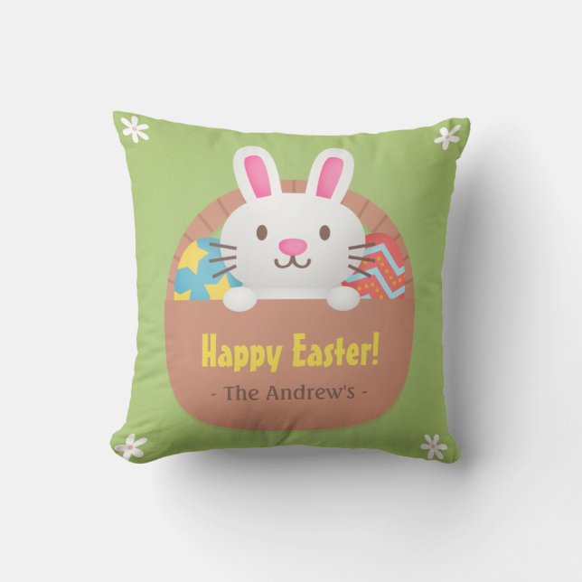 Coelho da Páscoa Feliz e Almofada de Decoração de  (Frente)