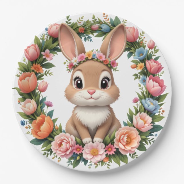 Coelho da Páscoa Prato de Papel Primavera (Frente)