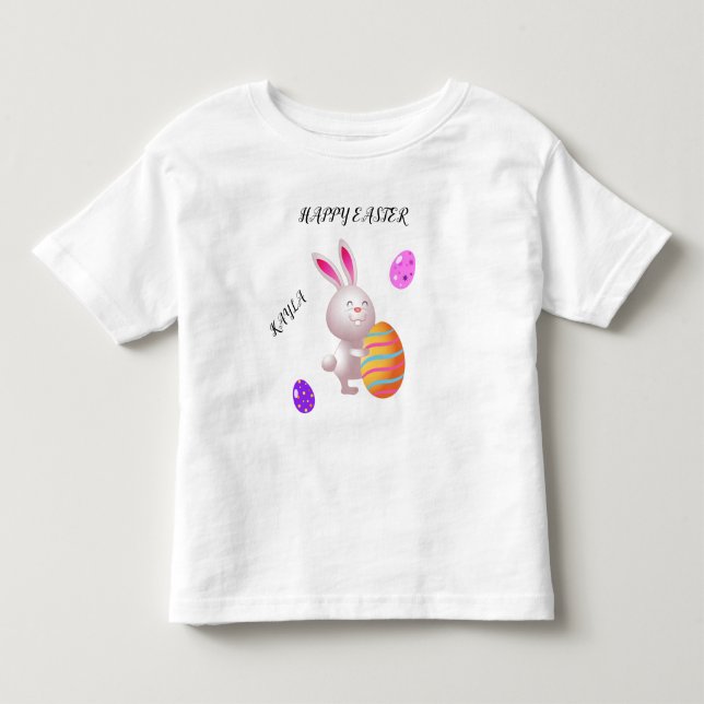 Coelho felz pascoa e camiseta de criança de ovo li (Frente)