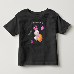 Coelho Felz pascoa e camiseta de ovo listrada.