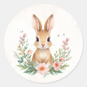 Coelho Fofo com Flores Adesivo Redondo Primavera