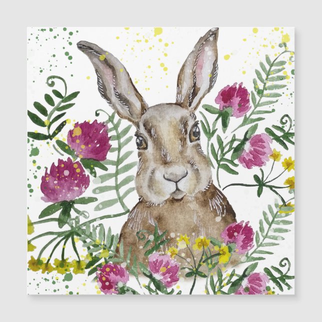 Coelho fofo em flores de aquarela (Frente)