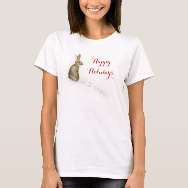 Coelho na neve, feliz feriado, t-shirt animal (Frente)