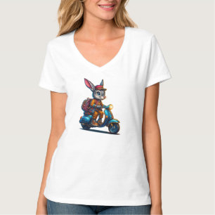 Coelho Vintage em Scooter – Camiseta Feminina com 