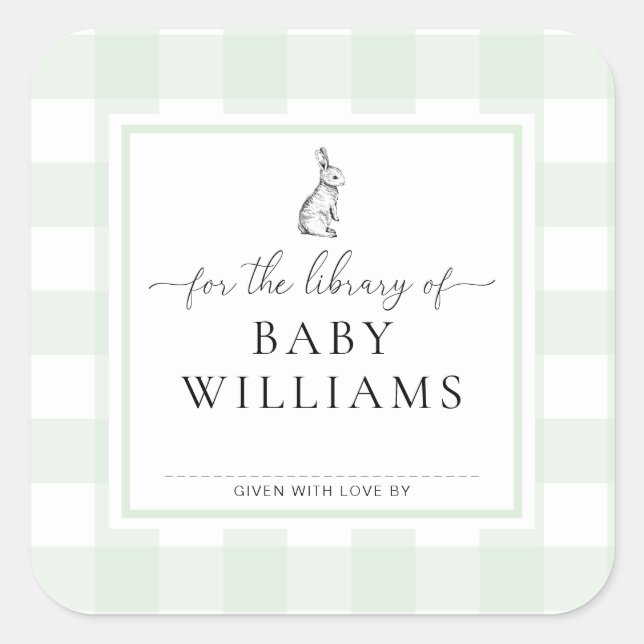 Coelho Xadrez Verde Para a Biblioteca de Etiqueta  (Frente)