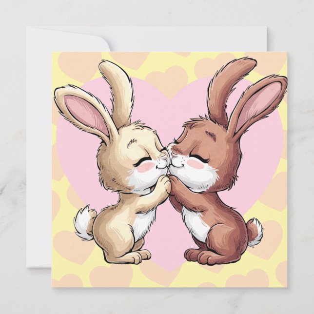 Coelhos Beijando Cartão de Dia dos Namorados de Am (Frente)