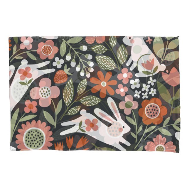 Coelhos brancos bonitos, padrão de colheita floral (Frente)