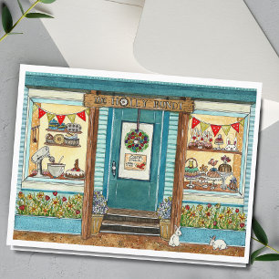 Coelhos da Páscoa e Loja de Bolos Cartão de Aquare