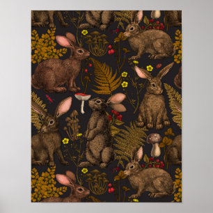 Coelhos e flora da floresta Poster