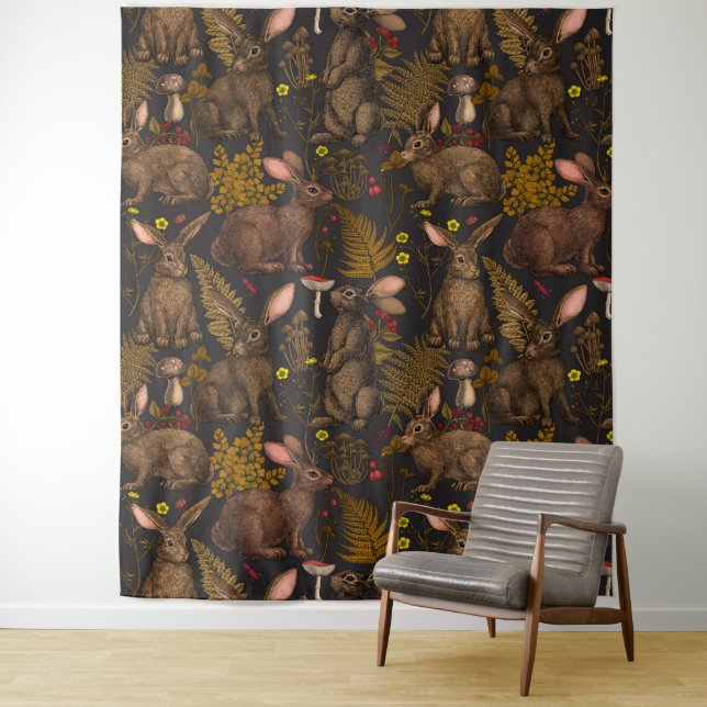 Coelhos e flora florestal 3 Tapeçaria (In Situ)