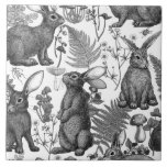 Coelhos e flora florestal Azulejo cerâmico<br><div class="desc">Coelhos desenhados à mão e flora da floresta ferem cogumelos,  berianos e insetos</div>