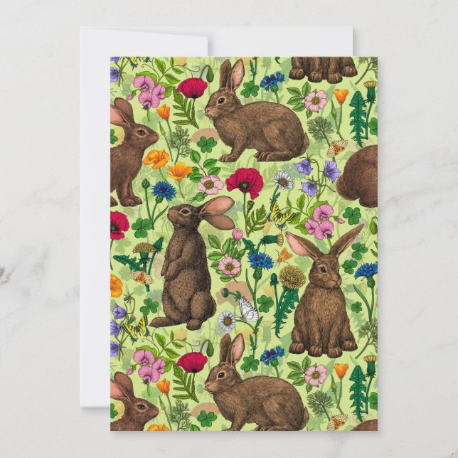 Coelhos e flores silvestres em verde de melada (Frente)