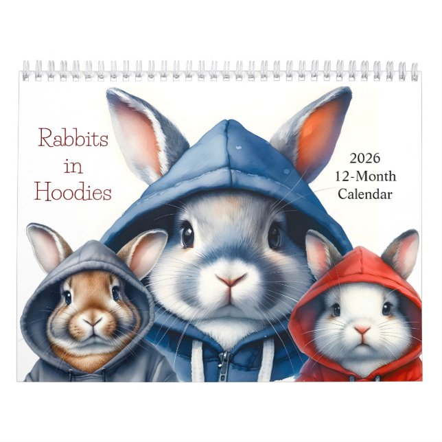 Coelhos Fofos em Arrodias 2026 Calendário 12 Meses (Capa)