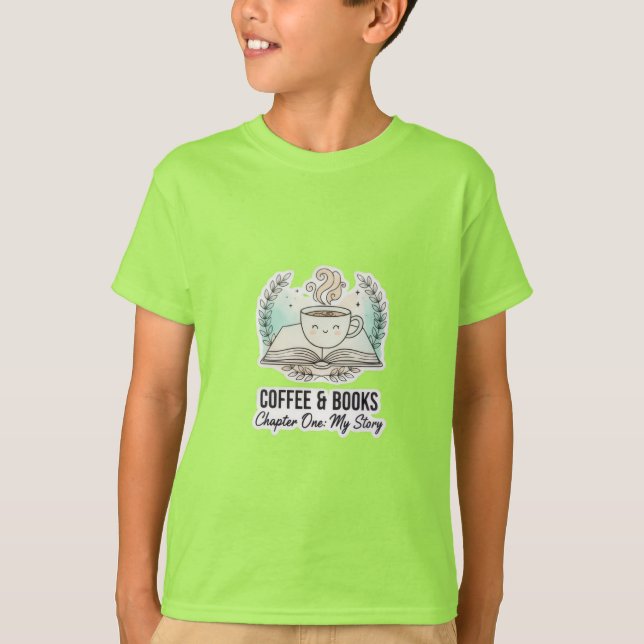 Coffee & Books Kids' T-Shirt | Cute Reading Lover  (Frente)