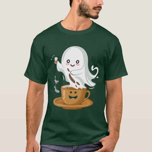 Coffee Ghost T-Shirt – Cute Kawaii Café Spirit (Frente)