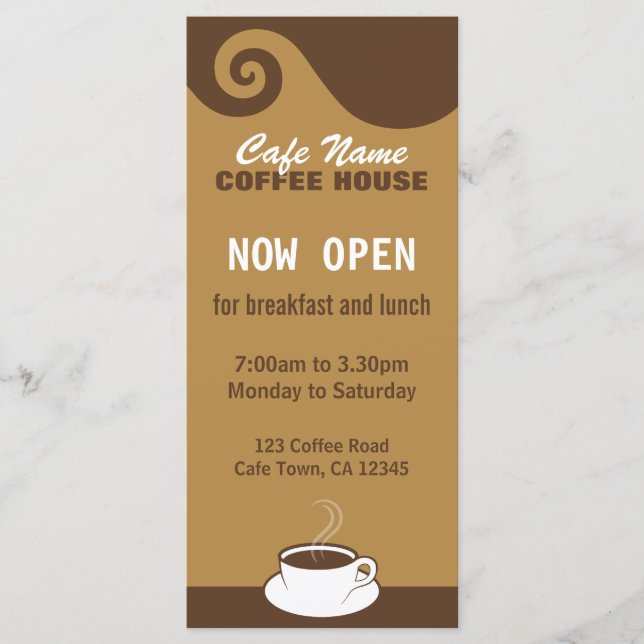 Coffee Swirls Café Menu Café Cartões em Rack Compr (Frente)