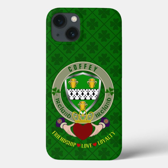 Coffey Irish Shield & Claddagh Personalizado (Verso)