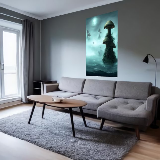 Cogumelo, nevoeiro e oceano | AI Art Poster (Criador carregado)