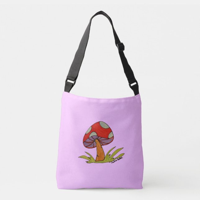 Cogumelo Vermelho com Tote de fundo roxo claro (Frente)