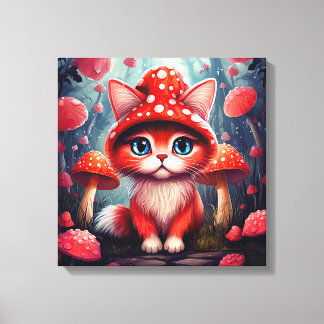 Cogumelo Vermelho Whimsso Gato Canvas Esticada