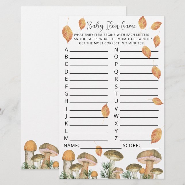 Cogumelos aquarela - Jogo para item de chá de bebê (Frente/Verso)