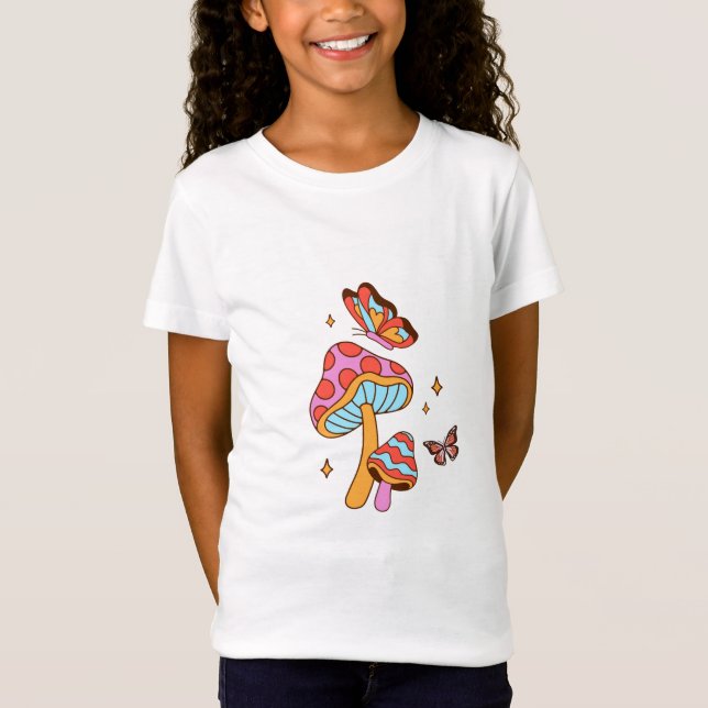 Cogumelos e borboletas T-Shirt (Frente)