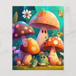 Cogumelos e flores, insetos, folha verde