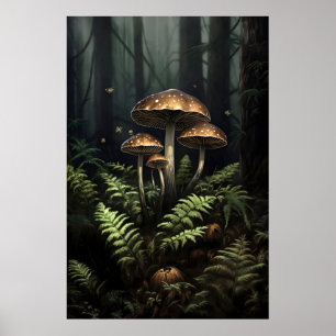 Cogumelos em Impressão de Samambaia de Musgo, Dark