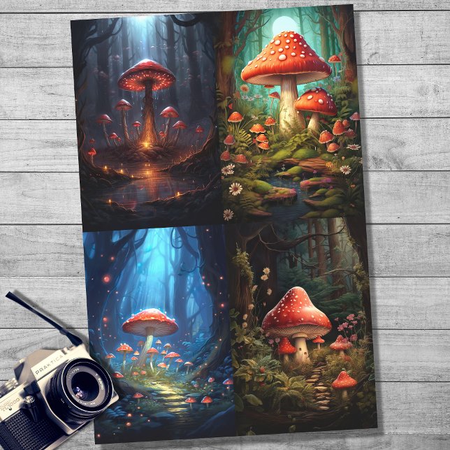 Cogumelos na Coluna Florestal 1 Papel de Decoupage (Criador carregado)