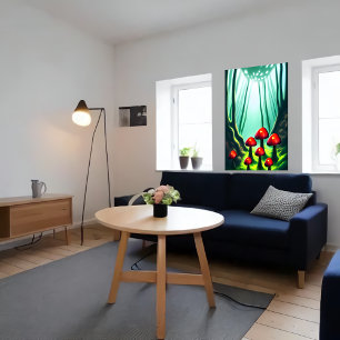 Cogumelos vermelhos na floresta   AI Art Poster