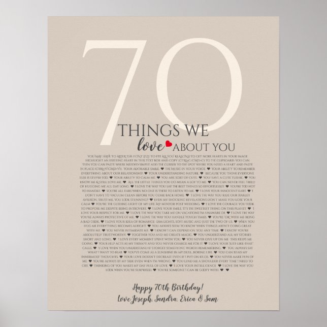 coisas que amamos em você 70, 60, 50, poster (Frente)